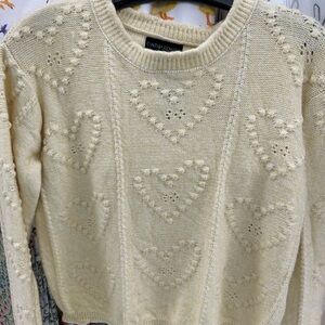 Easter Spring Light Yellow Cynthia Rowley Popcorn Knit Heart Pattern Sweater 🐣🐇